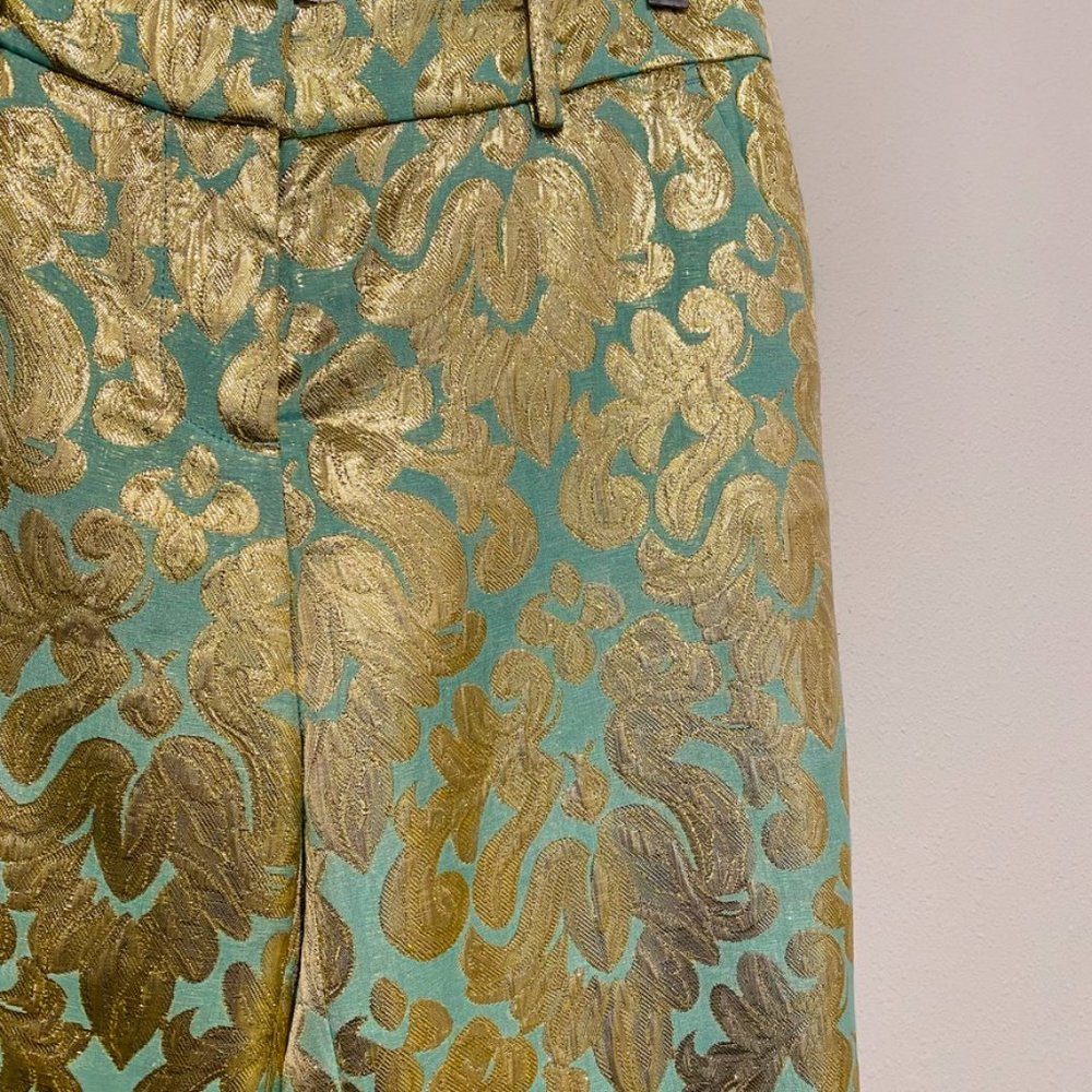 J.Crew Factory Mint and Gold Brocade Capri Pant Size 2 - Picture 4 of 10